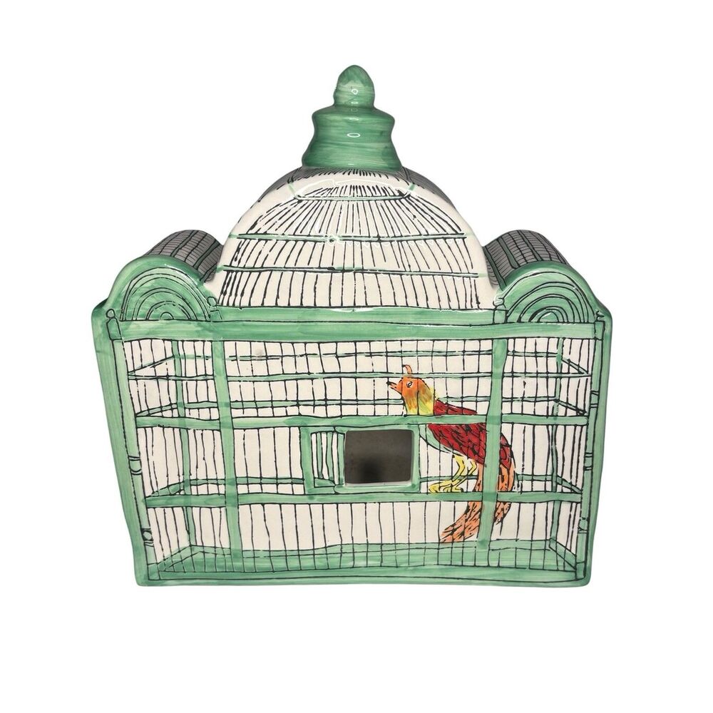 Molly Hatch Trompe-l'Oeil Ceramic Birdhouse Bird Cage Large Birdcage Signed RARE